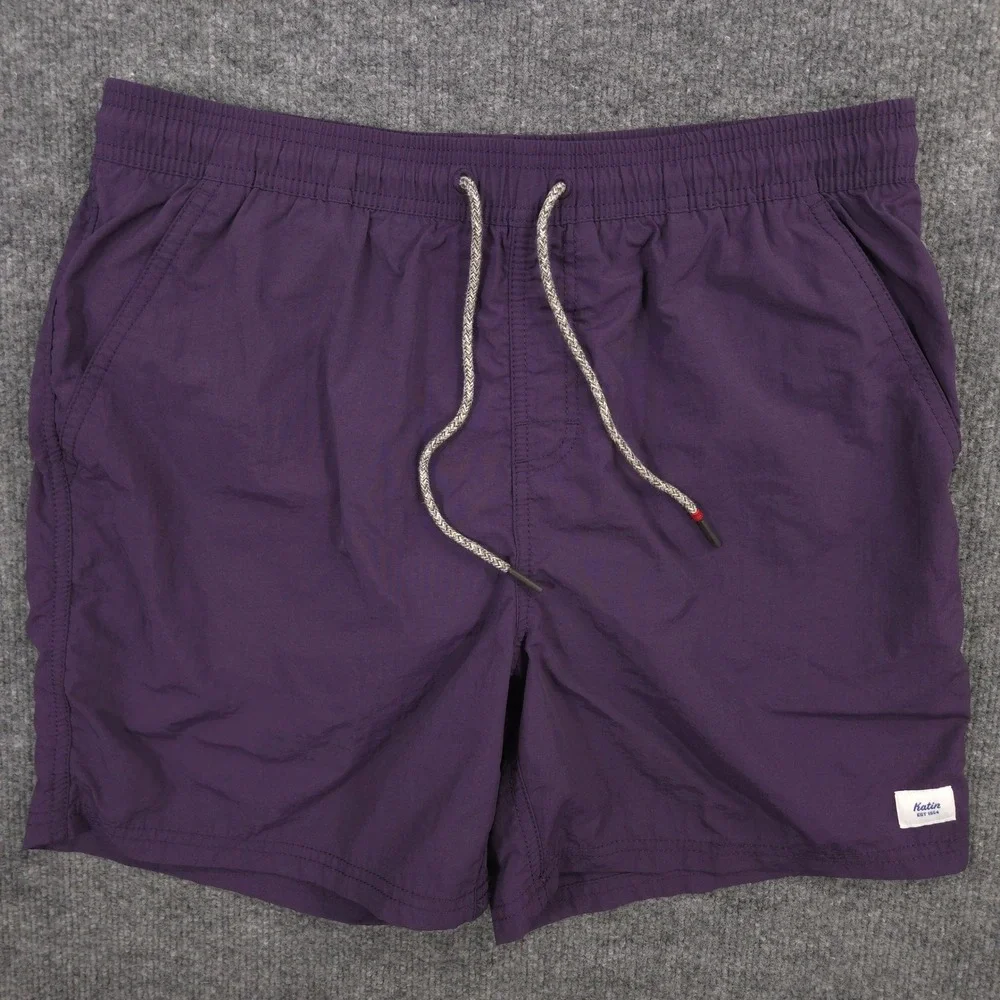 Katin Poolside Volley Swim Trunks Mens M Purple Elastic Waist Mesh Lined Shorts